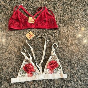 Women's V-neck embroidered lace bralette, backless, lingerie for women NWT XL